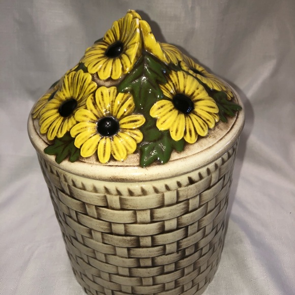 Unknown Accents Ceramic Basket Jar W Sunflower Lid Poshmark